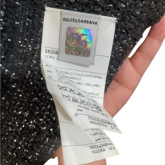 Dolce & Gabbana grey knit sequin cropped cardigan w/houndstooth pockets size L - Picture 6 of 7